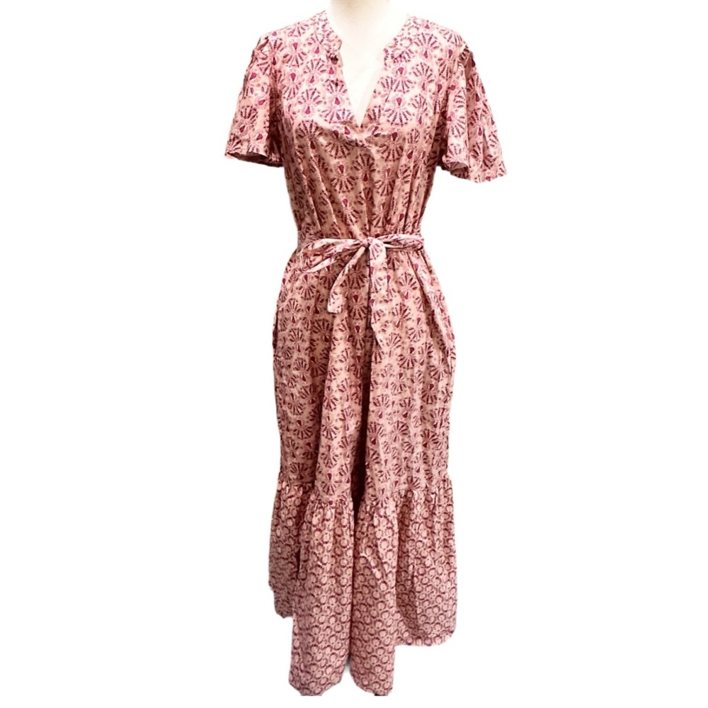 Magari Small Floral Pink Maxi Dress Made in Italy 100% cotton Poplin print dress